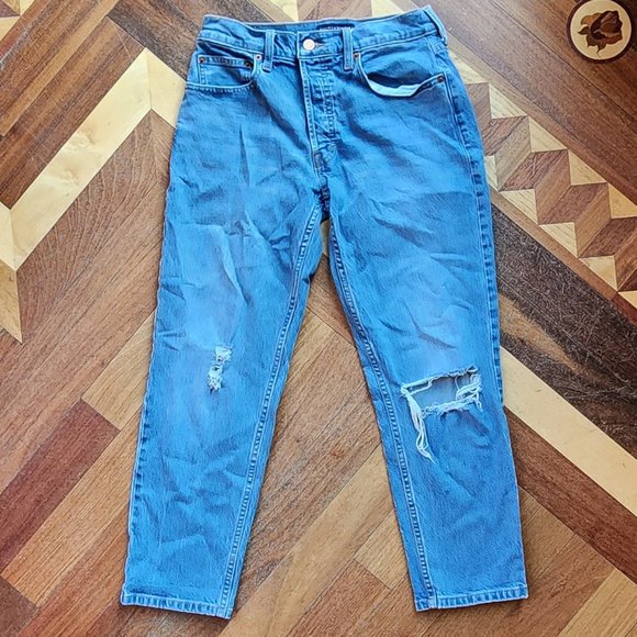 Lucky Brand High Rise Light Wash Destroyed Relaxed Taper Jeans Size 2/26 - Picture 1 of 16